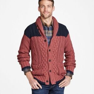LL Bean Signature Fisherman Cardigan Shawl Collar Sweater Mens Size Large Cotton